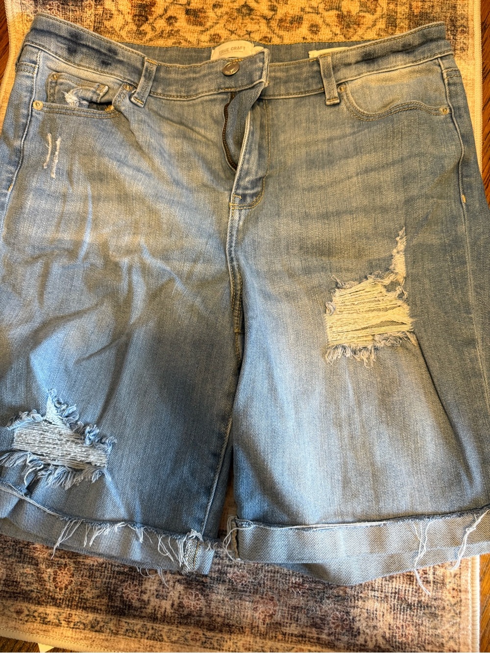 True Craft Light Blue Distressed Denim Shorts